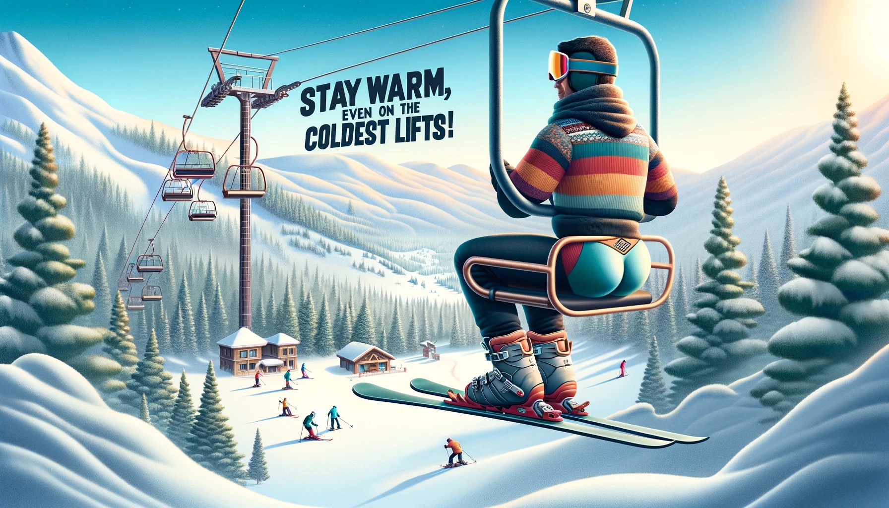 Man on a ski lift staying warm